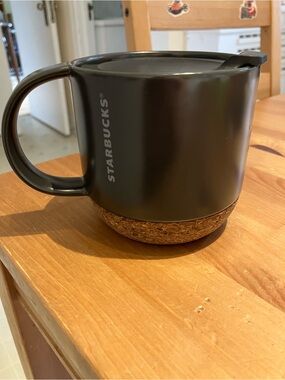 Starbucks 2016 Matte Black Ceramic Mug with Cork Base Like New